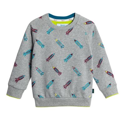 Boys' grey rocket print sweater
